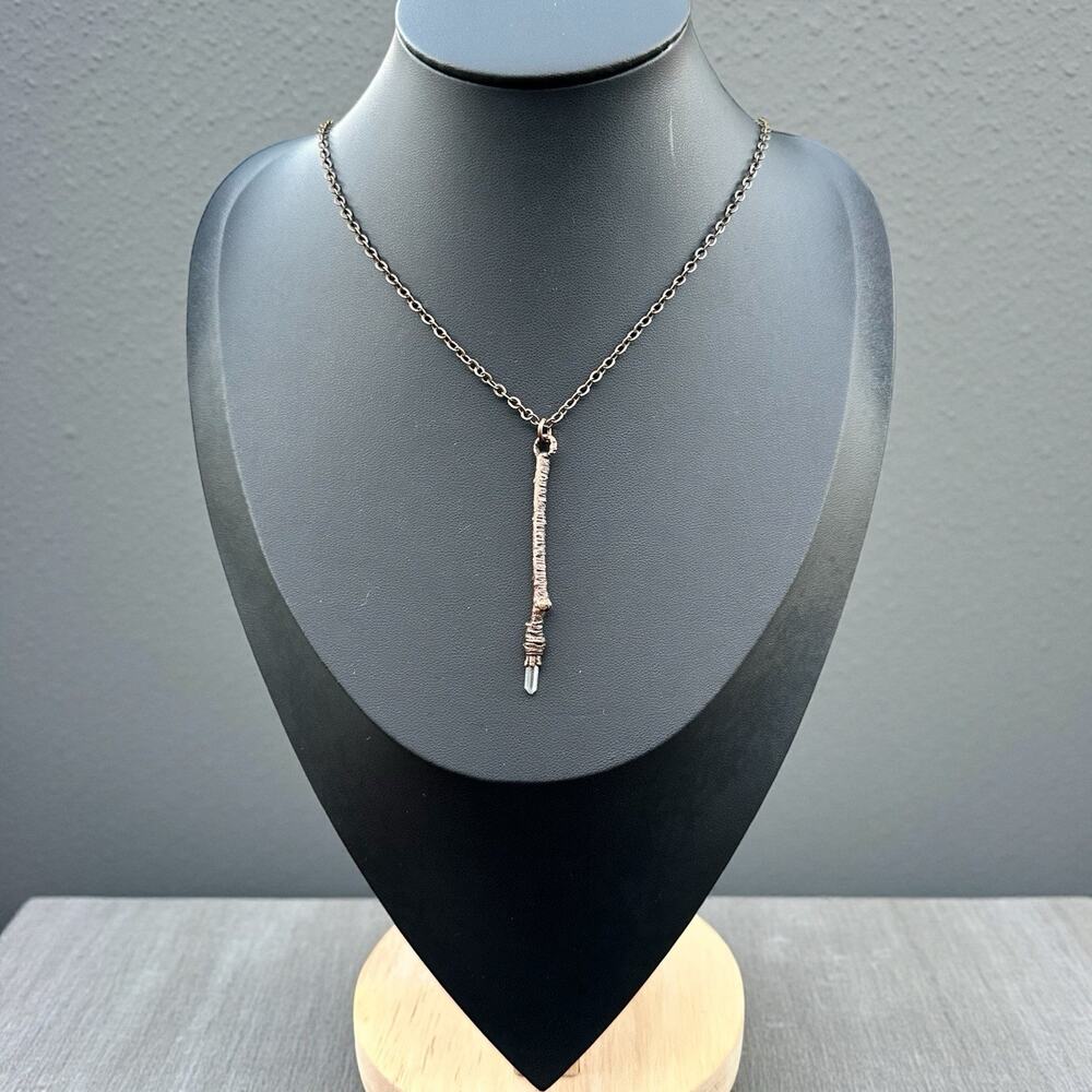 Crystal Wand Necklace Bronze Tone Witchy Spell Fantasy Mystical The Copper Newt - Picture 2 of 6